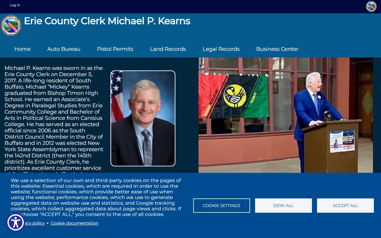 Erie County Clerk office page with public records and services