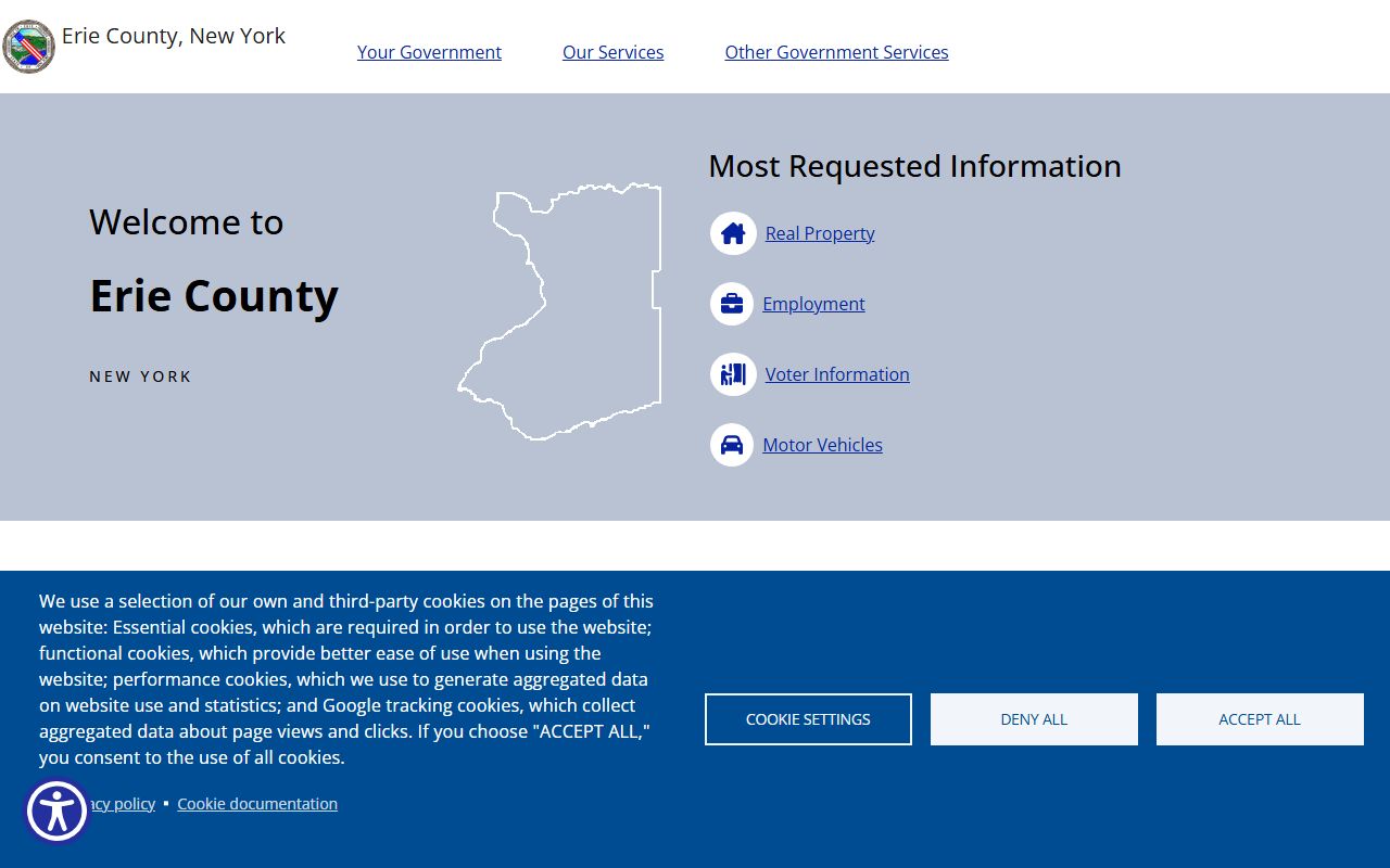 Erie County government website homepage for public records searches
