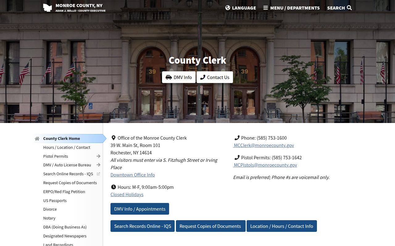 Monroe County Clerk office website with public records search tools