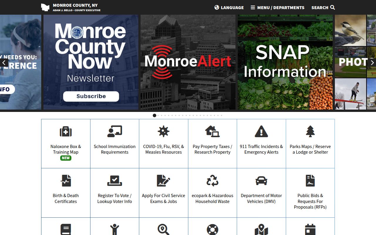 Monroe County government homepage with links to public record departments