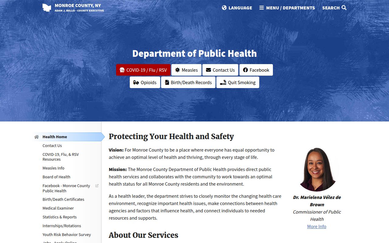 Monroe County Health Department website with vital records information