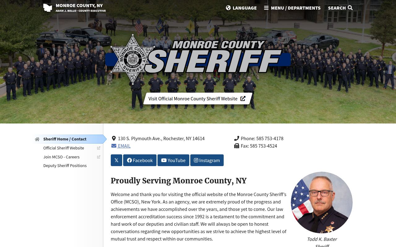 Monroe County Sheriff website with inmate and incident report access