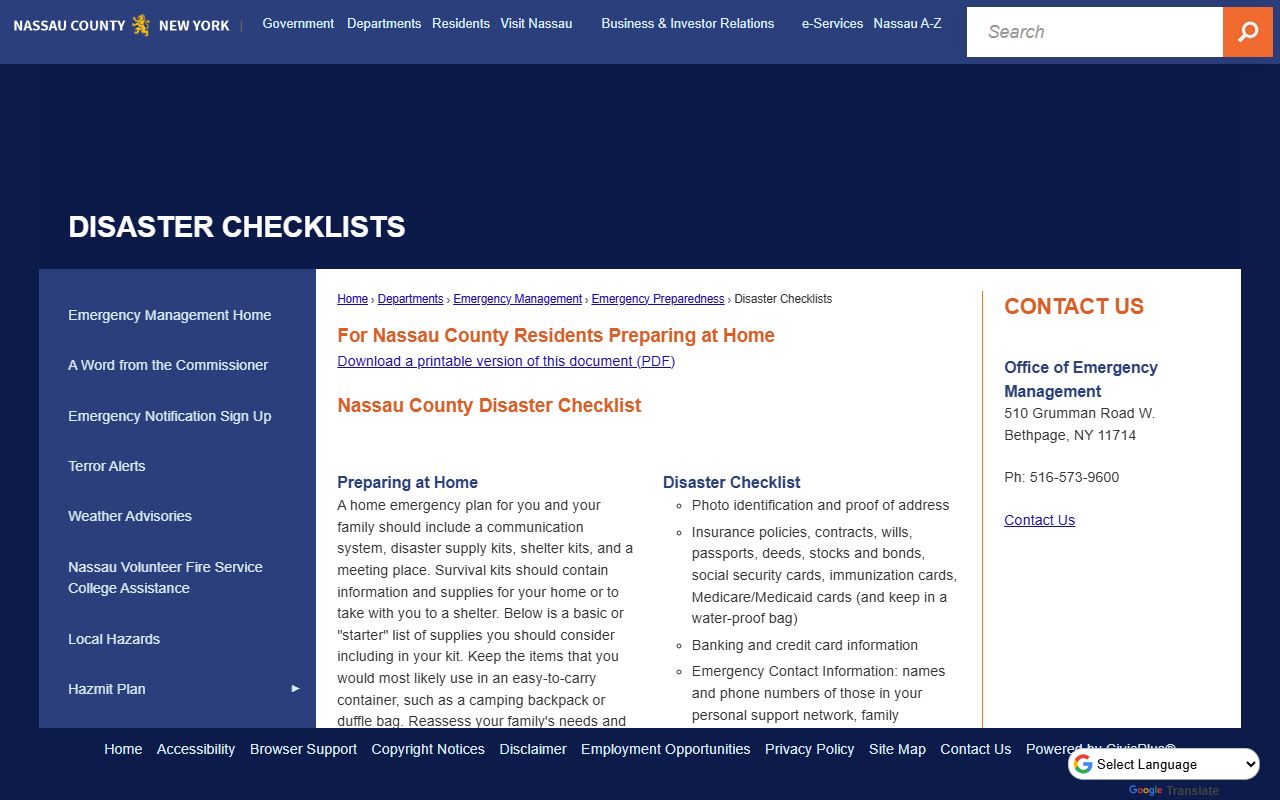 Nassau County phone directory clerk office services