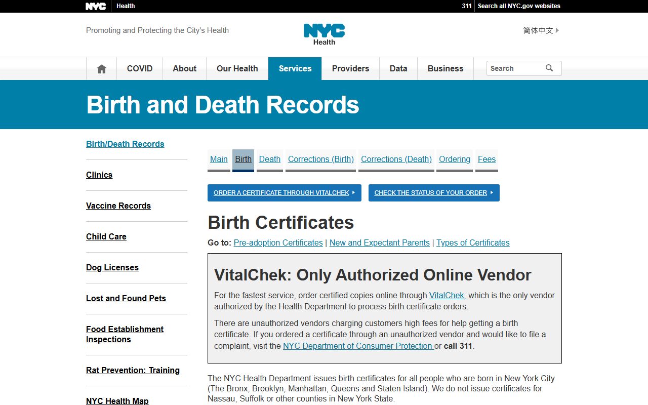 Queens County phone directory NYC Vital Records page for birth and death certificates