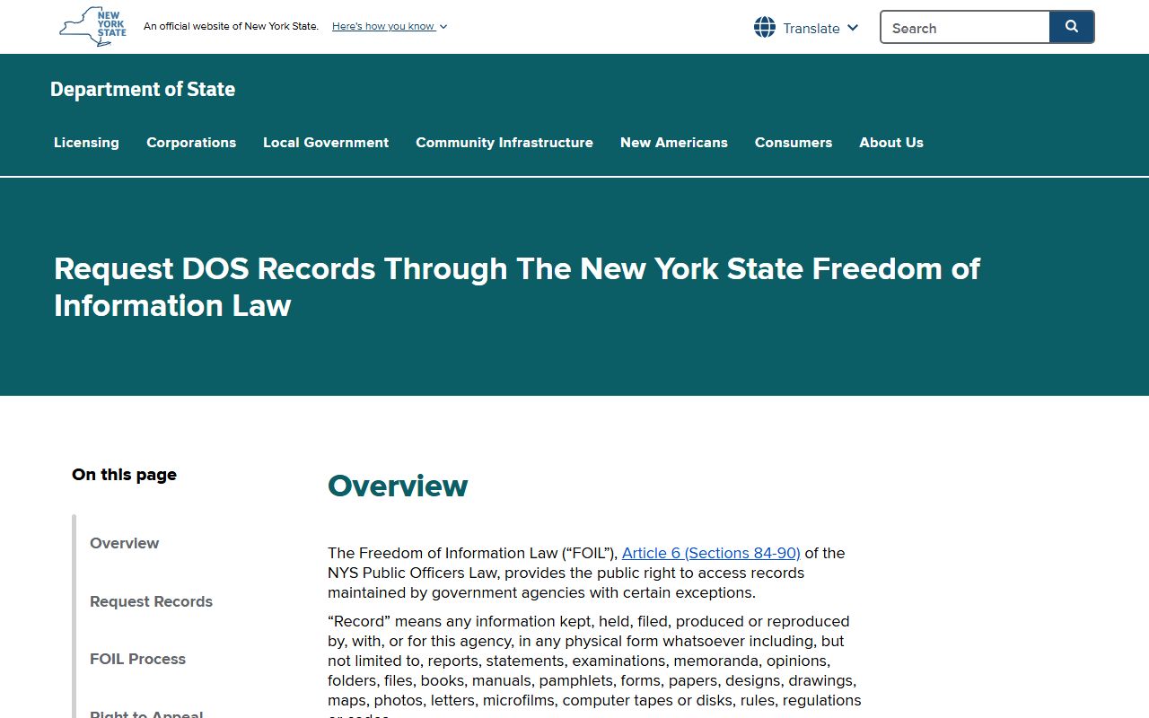 New York Phone Directory state FOIL portal